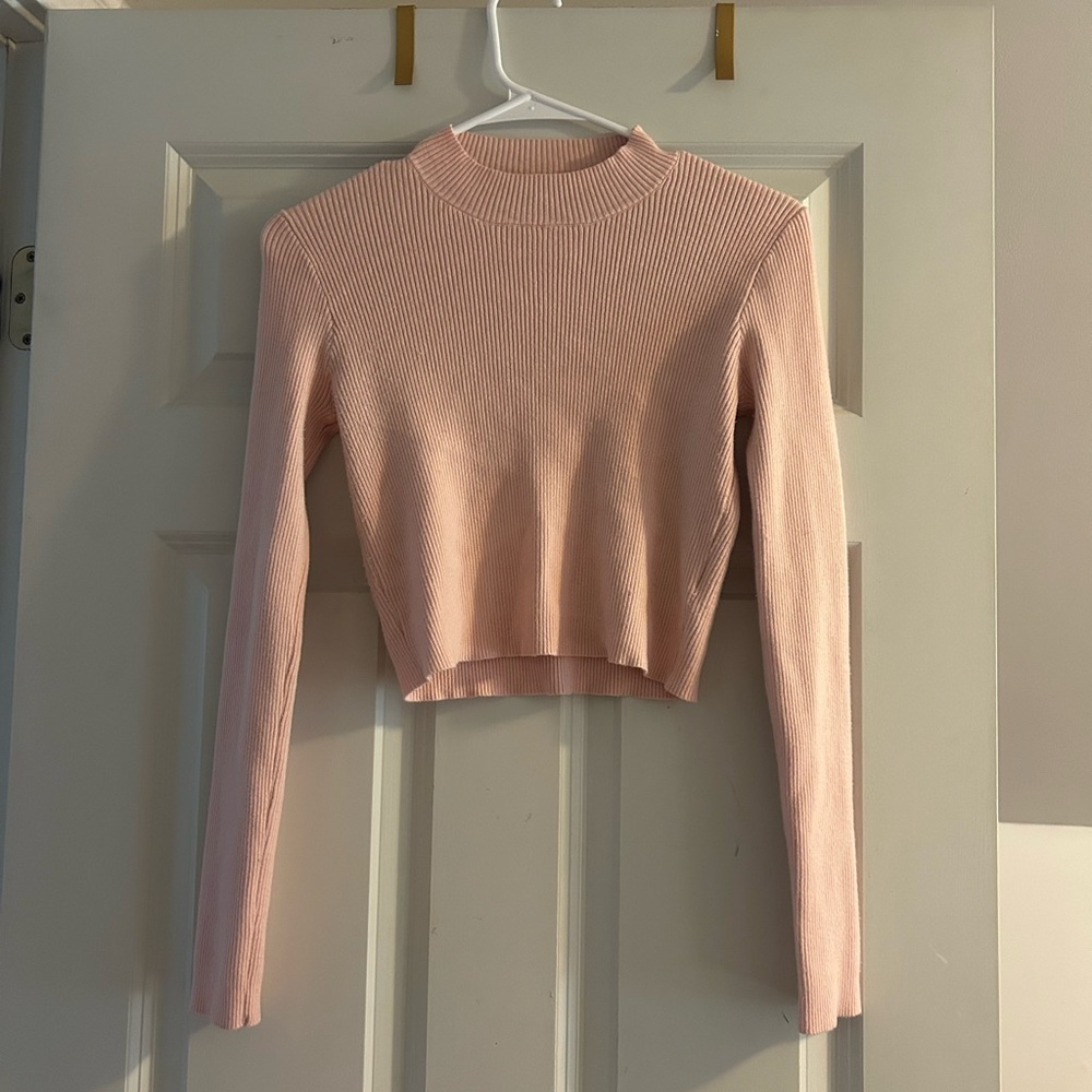 Brandy Melville Pink Sweater Long Sleeve Mock-neck Slightly Cropped Fit